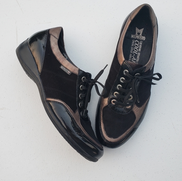 Mephisto Patent and Suede Lace Up Black and Copper - Picture 3 of 14